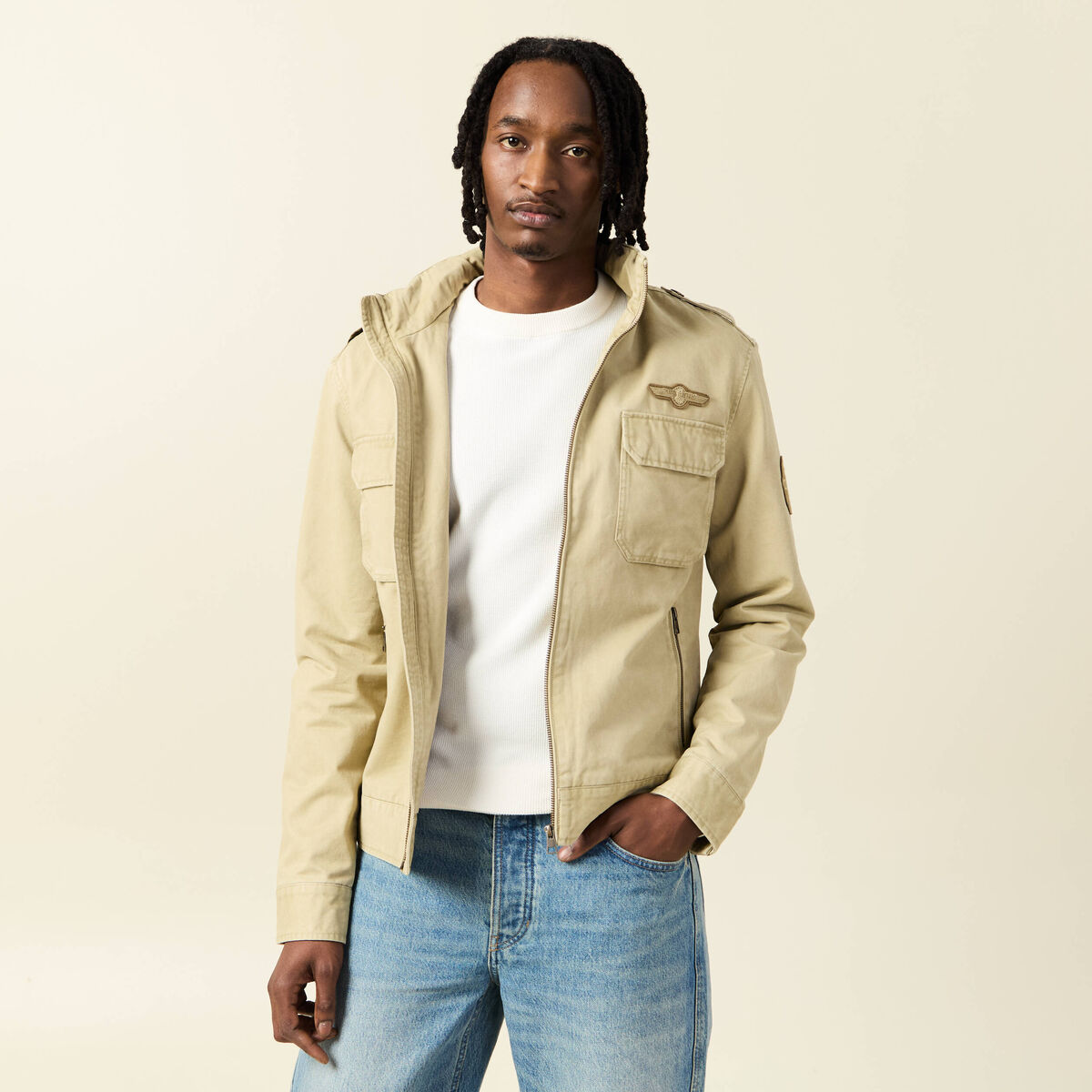 Blouson style biker zippé beige homme