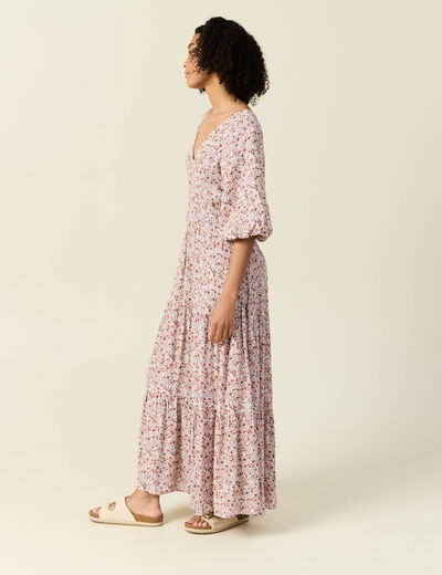 Robe longue évasée ivoire femme