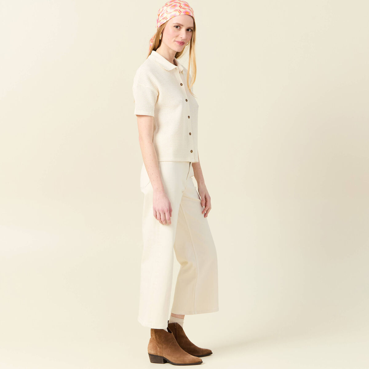 Polo manches courtes creme femme