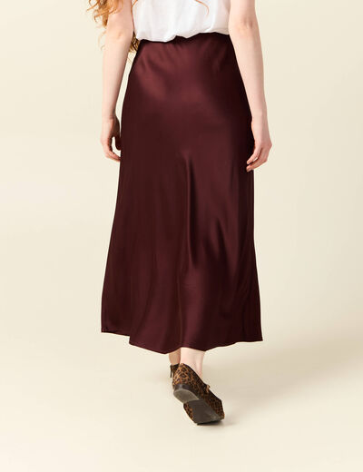 Jupe longue droite satin bordeaux femme