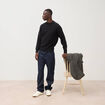Pull manches longues col rond noir homme