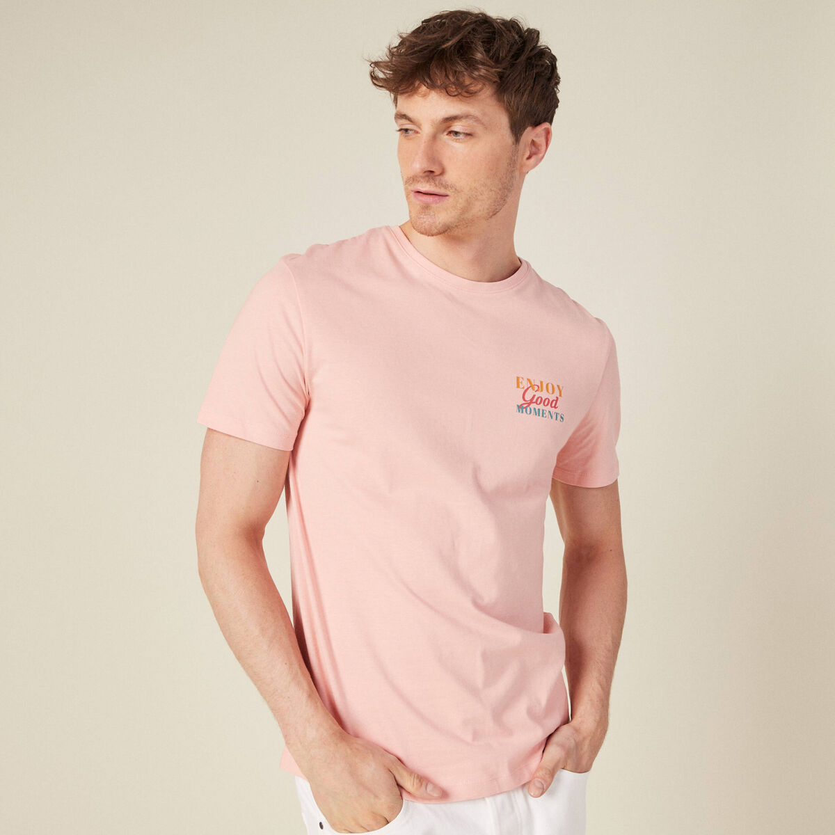 T-shirt manches courtes rose saumon homme