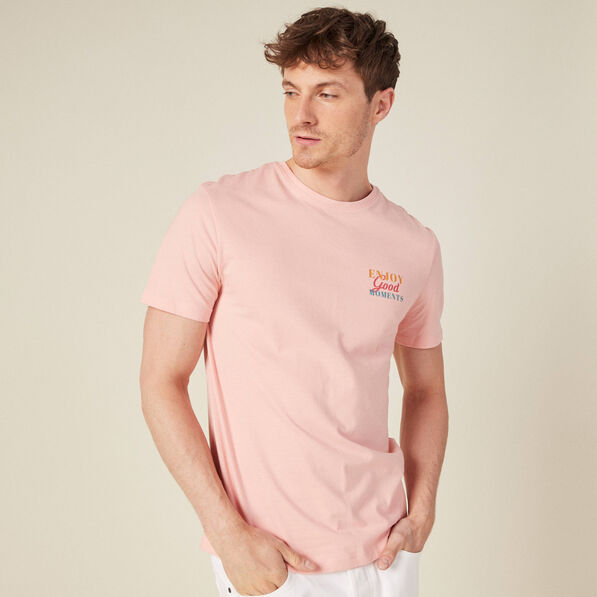 t shirt manches courtes rose saumon homme T-shirt manches courtes rose saumon homme