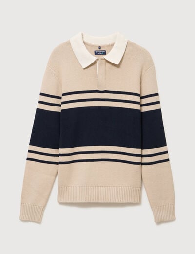 Pull manches longues en coton beige homme