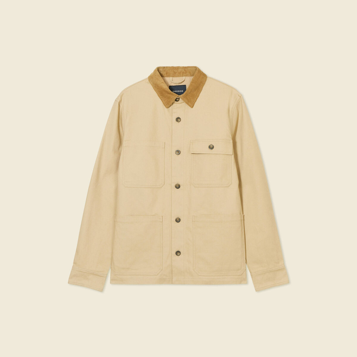 Veste boutonnée col velours beige homme