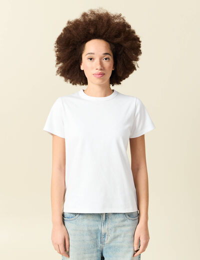 T-shirt cintr&eacute; col rond manches courtes blanc femme