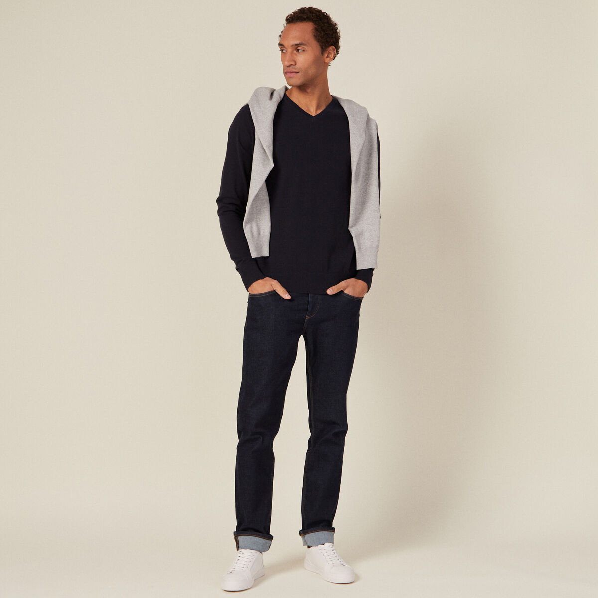 Pull manches longues bleu foncé homme