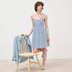 Robe bretelle col c&oelig;ur en coton bleu femme