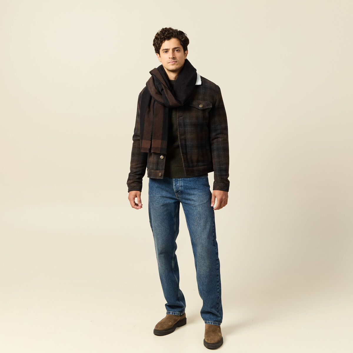 Pull col rond vert kaki homme