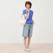 T-shirt fronc&eacute; col rond manches courtes bleu electrique femme