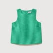Blouse vichy droite cropped sans manches vert femme
