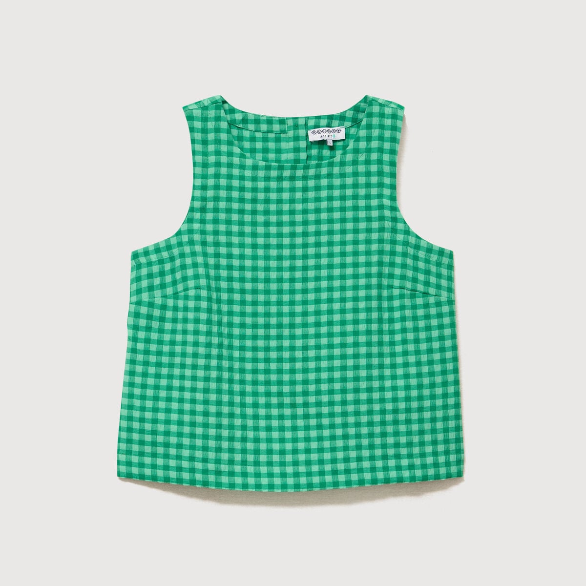 Blouse vichy droite cropped sans manches vert femme