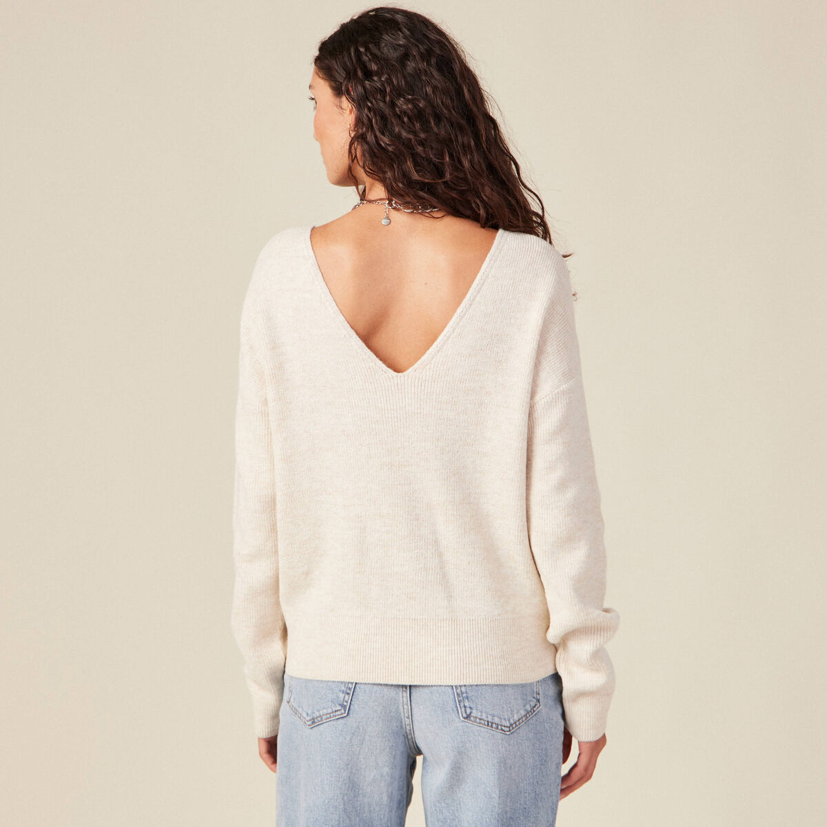 Pull manches longues creme femme