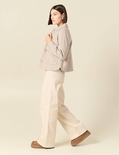 Cardigan droit court col classique creme femme