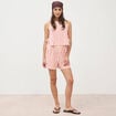 Short taille haute en maille ray&eacute;e orange fonc&eacute; femme