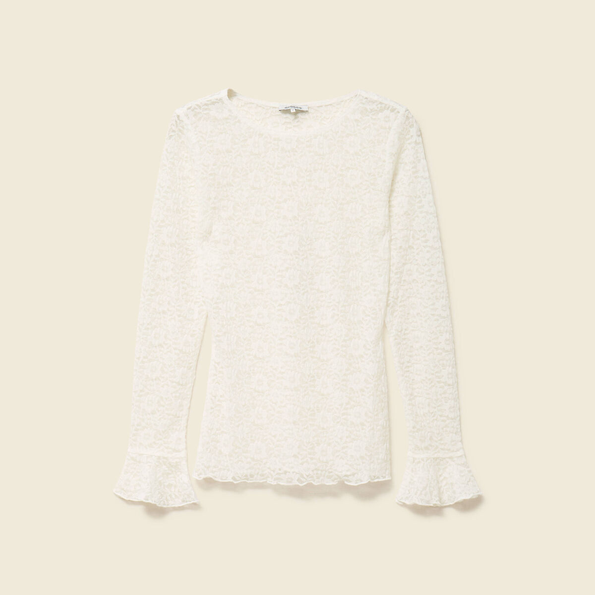 T-shirt ajust&eacute; court manches longues ecru femme