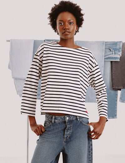 Marini&egrave;re manches longues broderie ecru femme