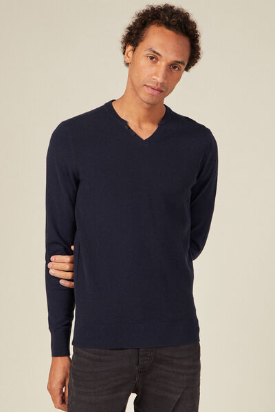 Pull manches longues bleu marine homme