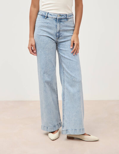 Jeans large taille haute denim bleach femme