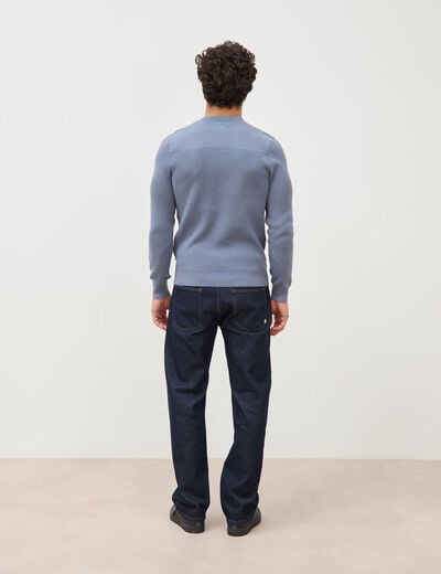 Pull manches longues col rond bleu gris homme
