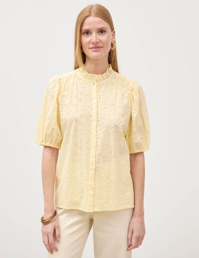 Chemise en coton manches coude jaune clair femme