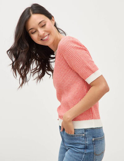 Pull droit court manches courtes orange fonc&eacute; femme