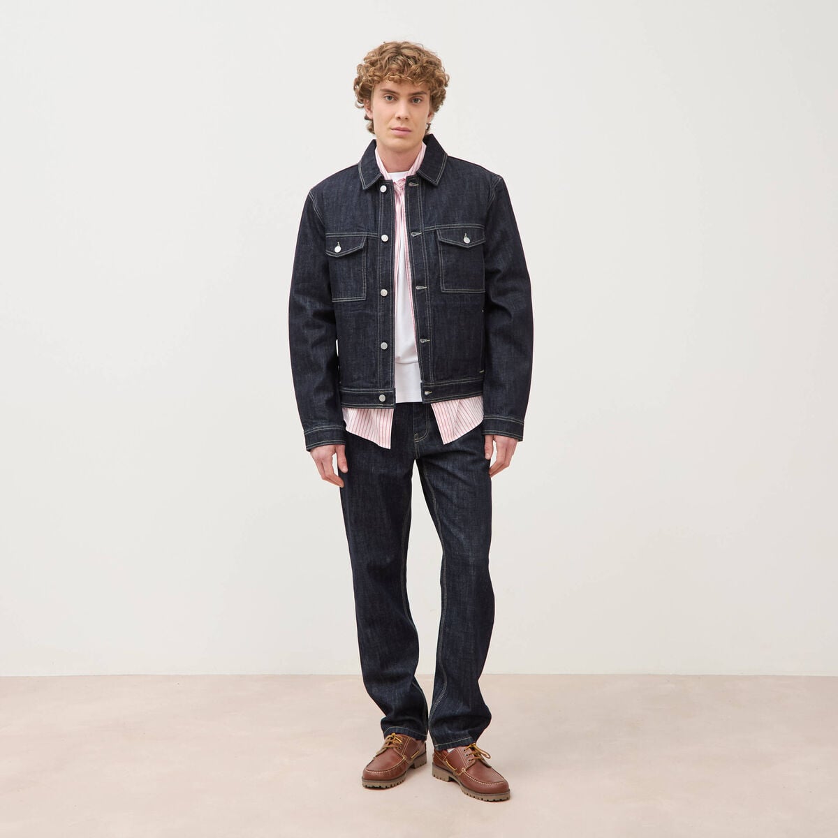 Jeans straight en coton longueur 32 denim brut rinse homme