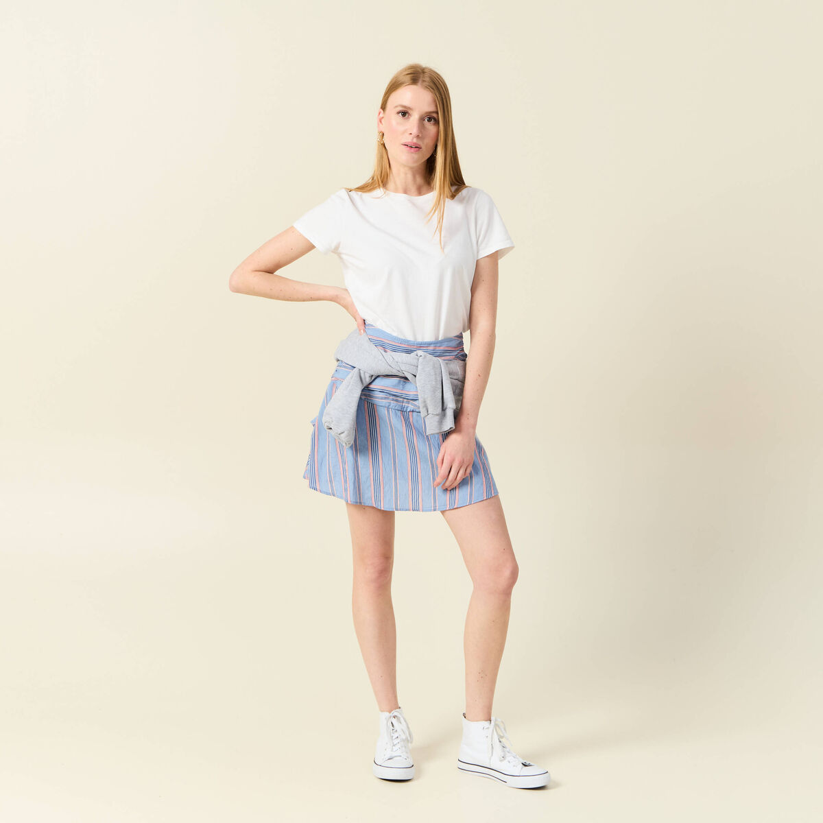 Jupe trapèze taille haute rouge femme