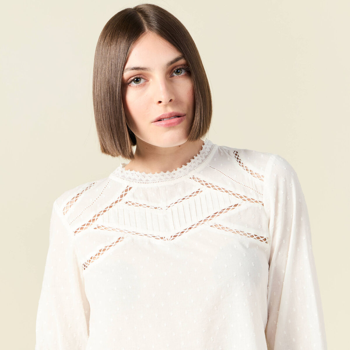 Blouse manches 3/4 ecru femme