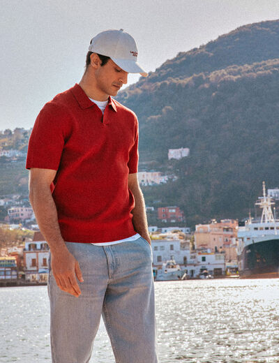 Polo cintré manches courtes rouge foncé homme