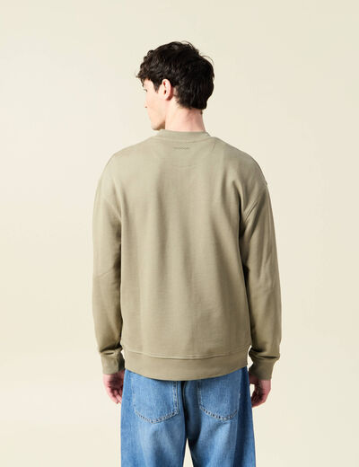 Sweat col rond manches longues en coton vert kaki homme