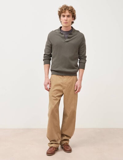 Pull manches longues vert fonc&eacute; homme