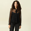 T-shirt col v manches longues doubl&eacute; noir femme