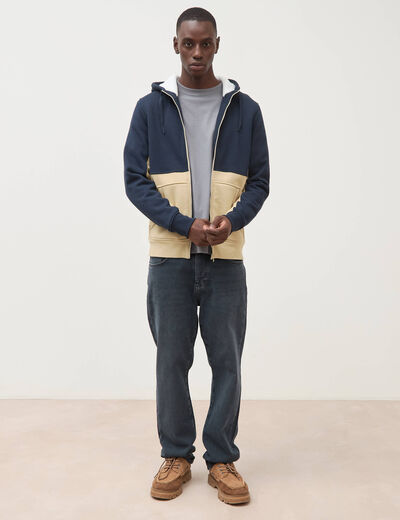Sweat droit sherpa &agrave; capuche bleu marine homme