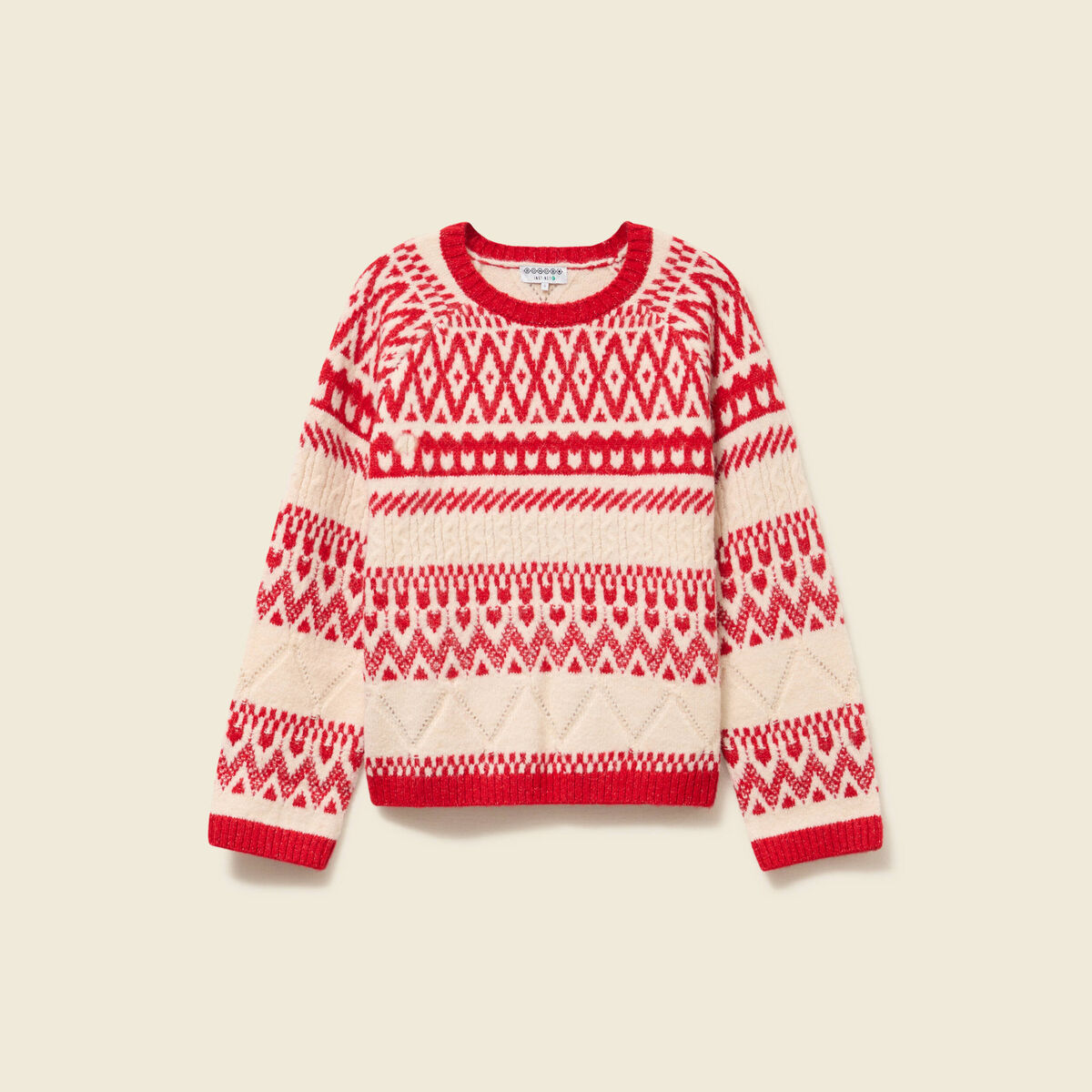 Pull manches longues col rond rouge femme