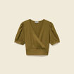 Blouse cropped manches courtes vert kaki femme
