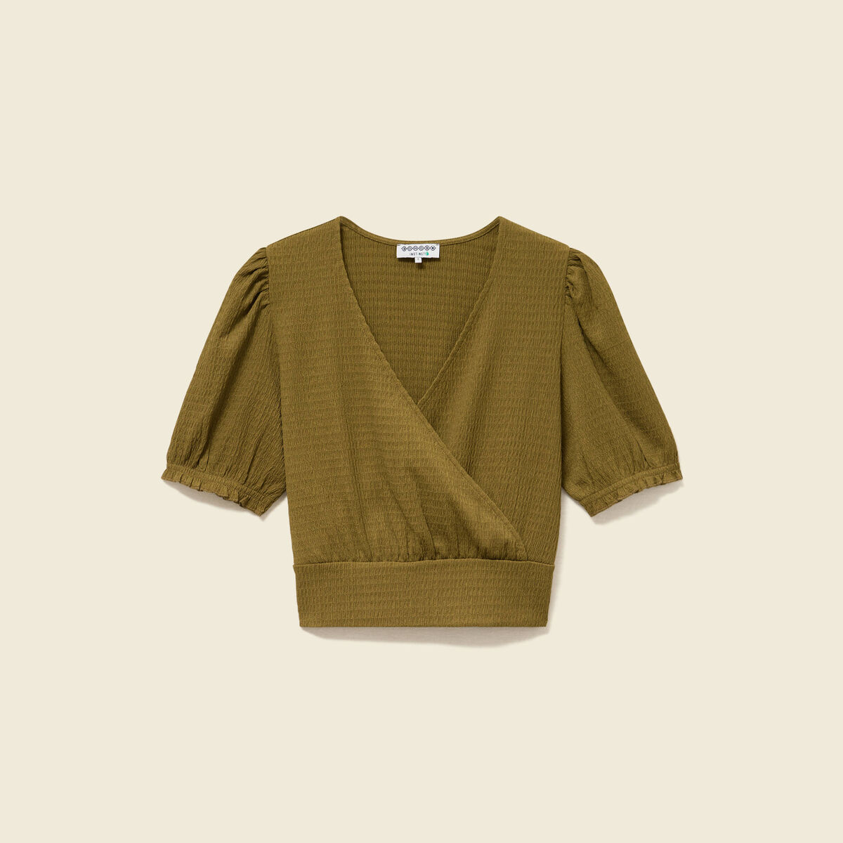 Blouse cropped manches courtes vert kaki femme