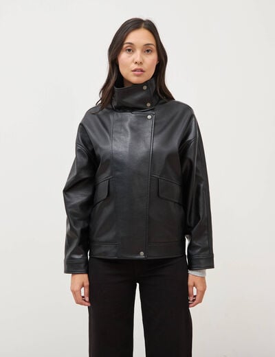 Blouson manches longues similicuir noir femme