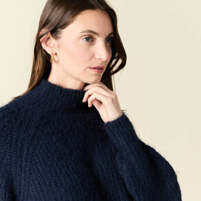 Pull manches longues bleu marine femme