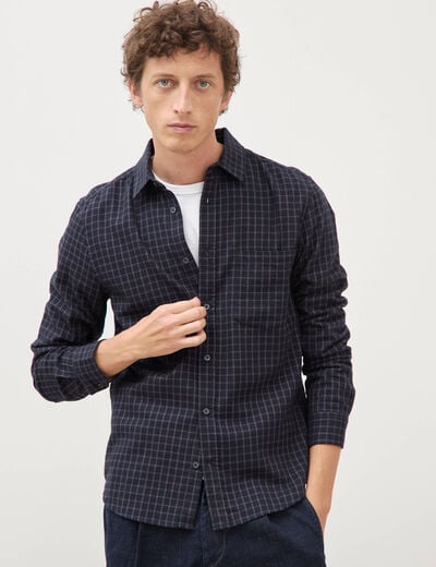 Chemise manches longues en coton bleu marine homme