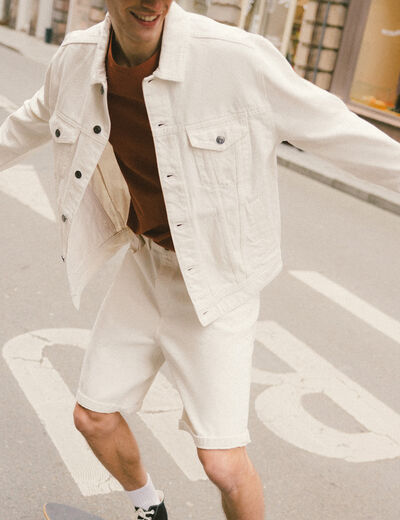 Veste droite boutonné en jean denim blanc homme