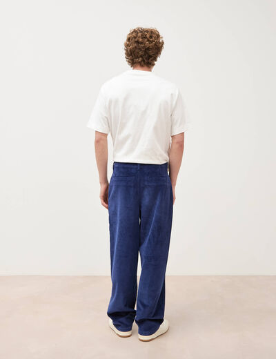 Pantalon large en velours longueur 32 bleu fonc&eacute; homme