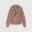 Pull droit col montant manches longues marron femme