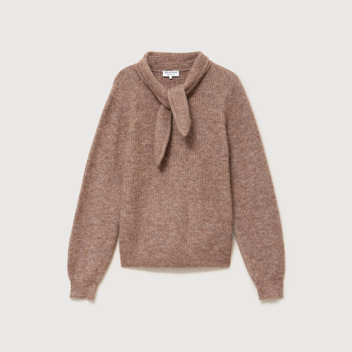 Pull droit col montant manches longues marron femme
