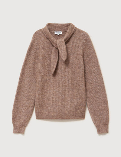 Pull droit col montant manches longues marron femme