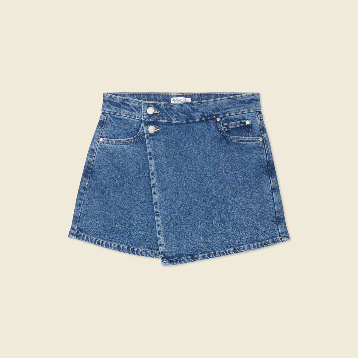 Jupe-short droite en jean denim stone femme