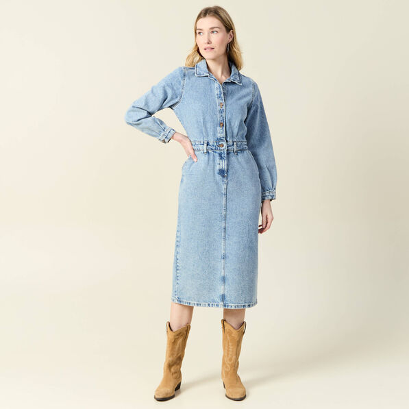 robe midi droite en jean denim used femme Robe midi droite en jean denim used femme