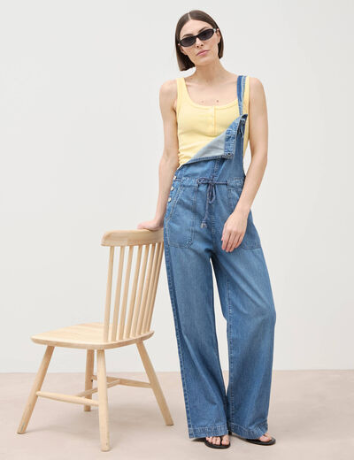 Salopette loose en jeans denim bleach femme