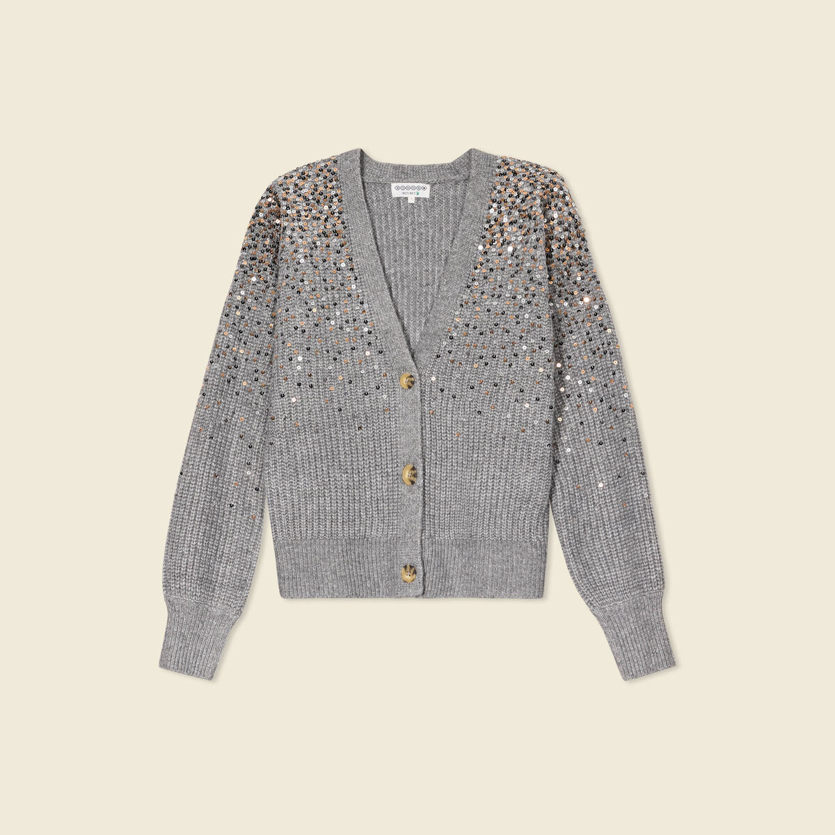 Gilet boutonné à sequins gris femme