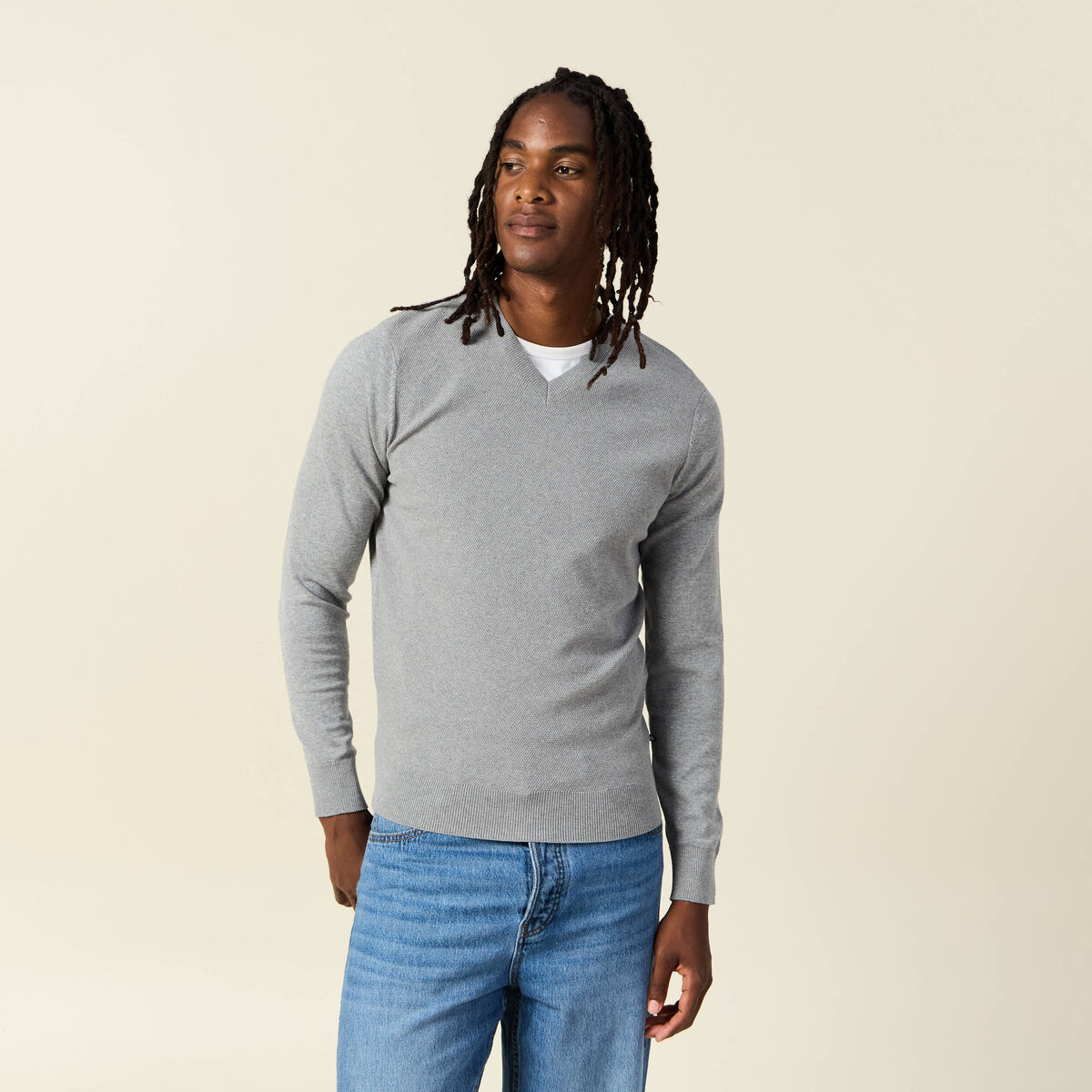 Pull col en V éco-responsable gris foncé homme